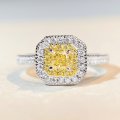 wholesale S925 Sterling Silver Yellow Diamond Ring for Women, Simple and Stylish Four-Prong Square Setting, Trendy and Sweet Ins Style Diamond Ring, Popular on TikTok-0-0