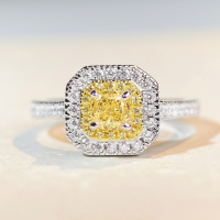 wholesale S925 Sterling Silver Yellow Diamond Ring for Women, Simple and Stylish Four-Prong Square Setting, Trendy and Sweet Ins Style Diamond Ring, Popular on TikTok-Pink Diamond-CBJZ341>No. 8