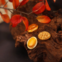 wholesale S925 Gold-Plated Silver Inlaid Natural Beeswax Yellow Amber Back Cloud Through-Hole Handmade DIY Ornament Jewelry Accessory-Full diamond beeswax