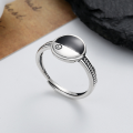 wholesale S925 Sterling Silver Korean Japanese Style Black Enamel Small Smile Ring Ins Minimalist Style Elegant Ring for Women-0-0