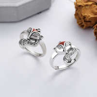 wholesale S925 sterling silver vintage oxidized fox-shaped open ring inlaid with southern red agate in ethnic style-YFJ948/polished about 3.7g>Opening adjustable