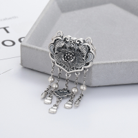 wholesale Antique Silver Metal Material, Yun Chao Xuan S990 Silver Retro Aged Ruyi Peace Lock with Tarnish Process and Tassel Design, Mid-Century Style Large Pendant-YP191M/approx. 13.7g 99 silver