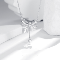 wholesale S925 Sterling Silver Original Runaway Princess Series Bow Necklace for Women, Elegant and Sweet Girl Collarbone Chain for Qixi Festival-Runaway Princess Ribbon Necklace / Approx. 3.42g>TL013225-1