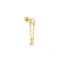 wholesale S925 Sterling Silver Zircon-studded Gold-plated Ball Threaded Ear Cuff With Chain Fringe-Single gold #2