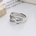wholesale S925 Sterling Silver Retro Vintage Geometric Twist Braided Crossed Lines Trendy Open Adjustable Ring-0-2