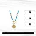 wholesale S925 Sterling Silver Ocean Style Pearl Necklace, Women's Clavicle Chain with Turquoise,OT Clasp, Shell Pendant Inlaid with Zircon-0-2