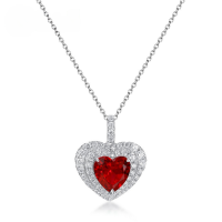 wholesale S925 Sterling Silver European and American Cross-Border New Personalized Light Luxury Cultivated Ruby Heart-Shaped Pendant Full Set with Zircon Necklace Wholesale-Cultivated Ruby (Pendant without chain)  925 Silver