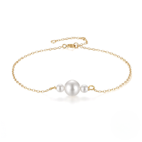 wholesale S925 Sterling Silver Retro Style Simple And Versatile Bracelet With Large And Small Pearls, Korean Version Popular And Trendy-Gold 925 silver