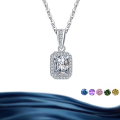 wholesale S925 sterling silver cross-border wholesale rectangular emerald halo moissanite pendant necklace women's silver jewelry accessories-0-10