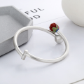 wholesale Sterling silver Yunchaoxuan S990 vintage matte antique craft with southern red floral bud design ethnic style adjustable bangle-0-1