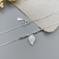 wholesale Sterling Silver S999 Maker's Ins Style Leaf Full Diamond "One Leaf for Sudden Wealth" Necklace Minimalist Niche High-End Design Sense Collarbone Chain-0-3