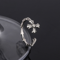 wholesale S925 Silver GothicCross Open Adjustable Ring for Women, Distressed Vintage Style Unique Statement Finger Ring-xb658-copper plated with platinum