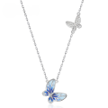 wholesale S925 Sterling Silver Sweet and Versatile Blue Plique-à-Jour Enamel Butterfly Necklace for Women, Fashionable and Elegant, with a Unique Design-0-0