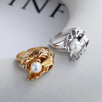 wholesale S925 Sterling Silver Irregular Pearl Petal Open Ring Extravagant Vintage Palace Style Ring for Women-DJ1052/Gold color Approx. 5.8g &gt; Opening adjustable