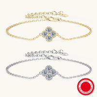 wholesale S925 Sterling Silver Four-Leaf Clover Moissanite Bracelet, Light Luxury, Niche, High-End, Versatile Hand Jewelry for TikTok Live Wholesale-White - Necklace>0.4 carat