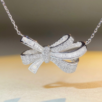 wholesale S925 Sterling Silver Fully Paved Diamond Bow Necklace for Women, Ins Style, TikTok Cross-Border Hit-Butterfly Necklace-XL030 925 Silver