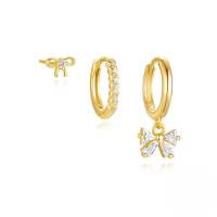 wholesale S925 Sterling Silver Classic Octagram Zircon Butterfly Earring Set,-3-piece set, gold#4&gt;925 silver