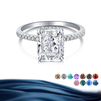 wholesale Metal: S925 Sterling Silver, Moissanite 8*10mm Sugar Cube Ring, Ins Niche, European and American Design Ring-White (Gold)  US 8