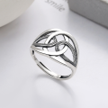 wholesale S925 Sterling Silver Retro Korean-style Geometric Circle Lines Intertwined Creative Design Open Ring-0-0