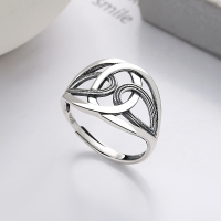 wholesale S925 Sterling Silver Retro Korean-style Geometric Circle Lines Intertwined Creative Design Open Ring-YJ969/approx. 3.7g Adjustable opening
