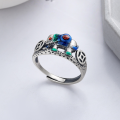 wholesale S925 silver antiqued matte finish enamel resin coin elephant ring ethnic vintage style index finger ring-0-0