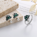 wholesale S925 Sterling Silver Resin Green Graceful Standing Lotus Bell Earrings Ring Ethnic Bohemian Style Accessories-0-0