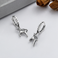 wholesale S925 Sterling Silver Korean-style Creative Unicorn Pendant with Small Tassel Ear Clasp, Fashionable and Versatile Earrings-0-1