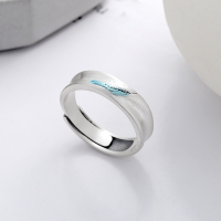 wholesale S925 Sterling Silver Vintage Antique Finish Matte Minimalist Feather Resin Open Adjustable Ring-YJ921/approx. 4g Adjustable opening