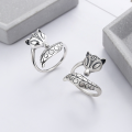 wholesale S925 sterling silver vintage distressed creative fox 3D design matte finish adjustable ring-0-0