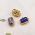 wholesale S925 gold-plated silver metal, natural Charoite round platform hand tag, spacer beads accessories, bracelet necklace DIY semi-finished products-0-19