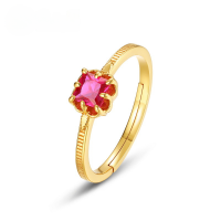wholesale S925 Sterling Silver New Korean Style Minimalist Geometric Square Red Corundum Ring, Exquisite and Compact, Factory Wholesale-10K gold + swimming paint Adjustable opening