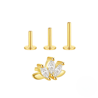 wholesale S925 Sterling Silver Geometric Zircon Accent Flat Threaded Ear Cartilage Stud, Cross-border Hot Seller, Versatile Sizes-Gold #2