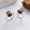wholesale S925 Sterling Silver Vintage Auspicious Cloud Coin Inlaid with Southern Red Agate Ring, Literary Chinese Style Index Finger Ring-0-0