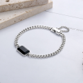 wholesale S925 Sterling Silver Korean-style Side Thick Chain Rectangular Enamel Pendant New Design Watch Clasp Bracelet-0-0