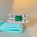 wholesale S925 Sterling Silver New Style Women's Emerald Cut Ring Cross-Border Europe and America Full Diamond High Carbon Diamond Ring-0-0