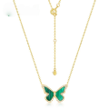wholesale Fashion minimalist butterfly malachite S925 silver gold-plated necklace for women, small fresh silver jewelry manufacturer wholesale-0-0