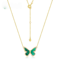 wholesale Fashion minimalist butterfly malachite S925 silver gold-plated necklace for women, small fresh silver jewelry manufacturer wholesale-0.3 mic 10K gold + swimming paint  925 silver