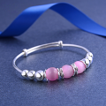 wholesale S990 silver cat's eye stone beaded round bead bracelet for girls, cute bangle for baby-0-0