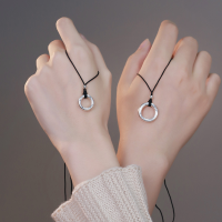 wholesale Metal Material: 999 Silver Braided Black Rope Peace Blessing Necklace for Women, Peace Buckle Pendant, Couple Style, Versatile and Minimalist-Peace Buckle-Women's Pure Silver