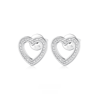 wholesale 925 Sterling Silver Earrings with Zircon Heart Studs, Ins Light Luxury High-End Cross-Border Silver Earrings-Platinum 925 silver