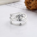 wholesale S925 Silver Retro NaturalStyle Bamboo Leaf MatteTrendy Creative Design Open Ring-0-3