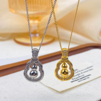 wholesale S925 Sterling Silver Maker's Rotating Gourd Inlaid Diamond Fashion Retro New Chinese Style Niche Design Collarbone Necklace-Lucky Gourd Gold &gt; 925 Silver