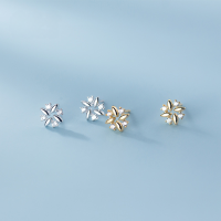 wholesale S925 Sterling Silver Nalan Ear Studs for Women, Korean Style Small Fresh Single Diamond Oval Smooth Surface Square Flower Ear Accessories G6066-s925 silver pair-silver model 925 silver