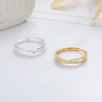 wholesale S925 Sterling Silver Korean-style Creative Cross Design Inlaid Zircon Ring Fashion Commuting Light Luxury Index Finger Ring-1176J Gold/approx. 2g &gt; Adjustable opening