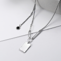 wholesale S925 Sterling Silver Korean Style Square Pendant with Black Diamond Letter, Fashionable Irregular Minimalist Versatile Accessory Chain Trendy-0-0