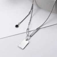 wholesale S925 Sterling Silver Korean Style Square Pendant with Black Diamond Letter, Fashionable Irregular Minimalist Versatile Accessory Chain Trendy-YL145/approx. 11.98g 925 silver