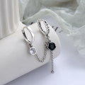 wholesale S925 Sterling Silver Internet-Famous Viral Cool and Edgy Double Ear Clip Black Zircon Fringe Small Design Earrings-0-1