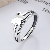 wholesale S925 Sterling Silver Korean-style Retro Double-layer Butterfly Fresh and Versatile Open Ring-YJ598/approx. 2.7g>Adjustable opening