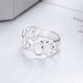 wholesale S925 Sterling Silver Cross-border Ins Minimalist Geometric Matching Open-ended Interlocking Hearts Ring-0-2