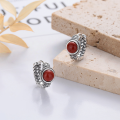 wholesale S925 Sterling Silver Retro Antique Twist Texture Inlaid Southern Red Agate Ear Clasp Creative Personalized Earrings-0-1